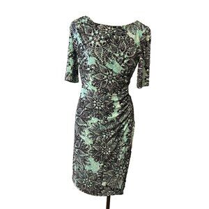 Connected Dress Black Green 6 Short Sleeve Stretch Sheath Washable Career NEW